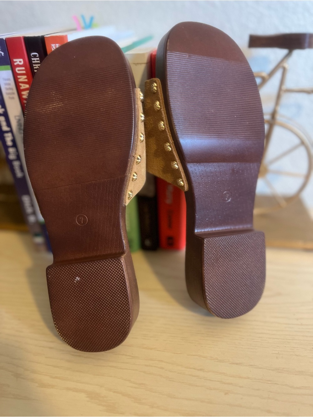 Splendid Tan Suede Slide Mules with Gold Stud Accents - Picture 2 of 8